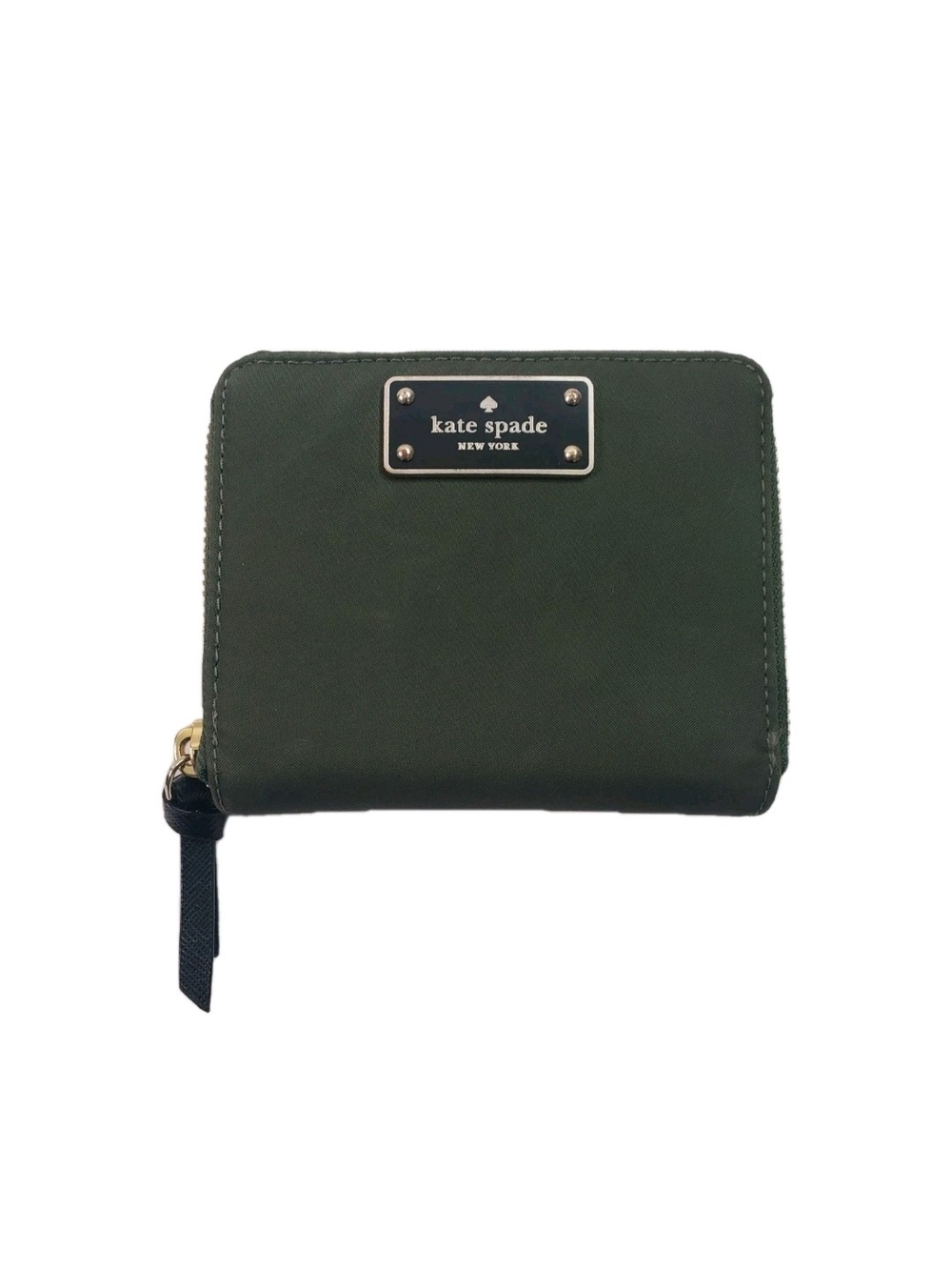 kate spade compact olive green zip wallet with logo plaque